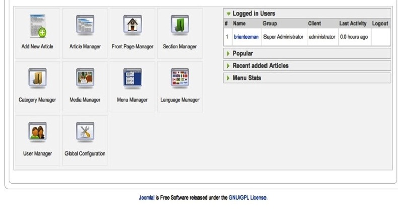 joomla administration screenshot