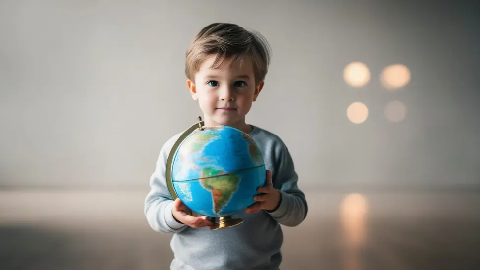 small boy holding a globe of the world in his hands
