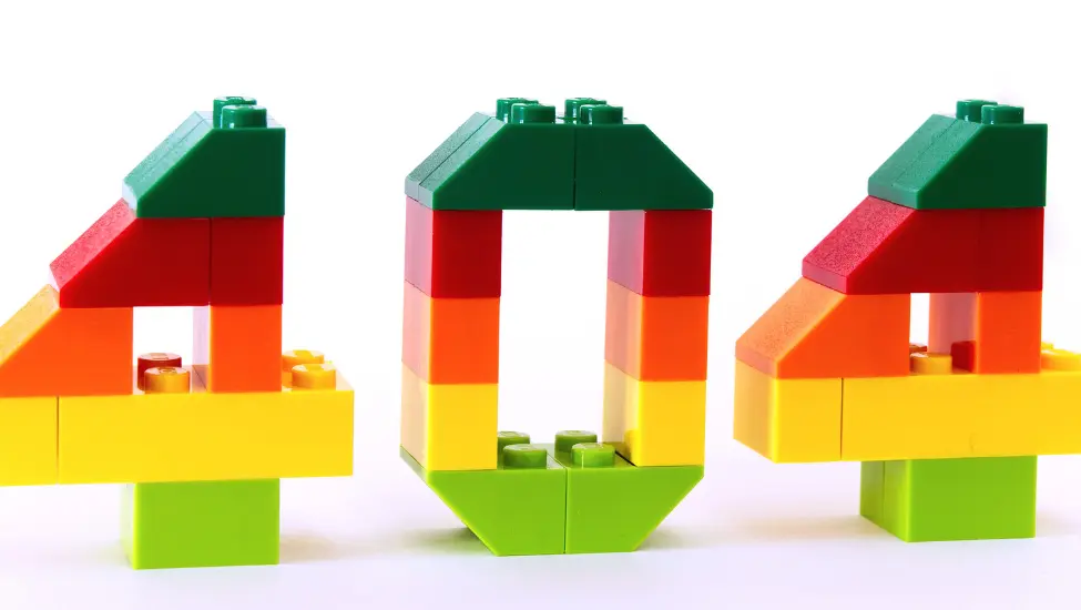 multi-colour lego bricks spelling 404