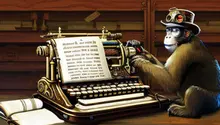ai generated painting of steampunk monkey typing on a manual typewriter 