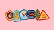 Collection of camping badges or patches
