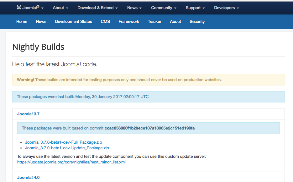 Download the current joomla codebase