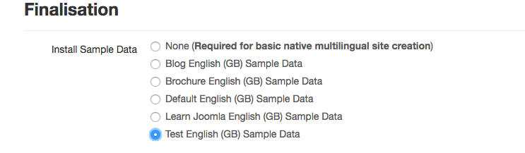 Install joomla test data