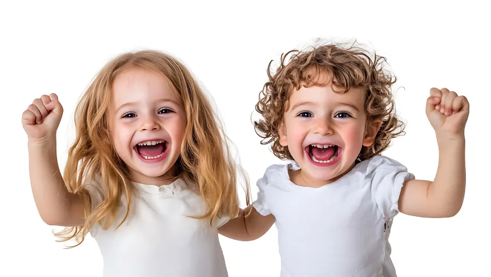 two toddlers celebrating success