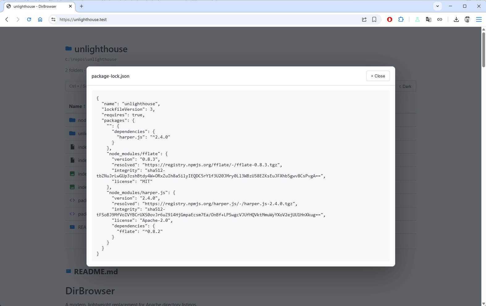 DirBrowser showing a text file preview