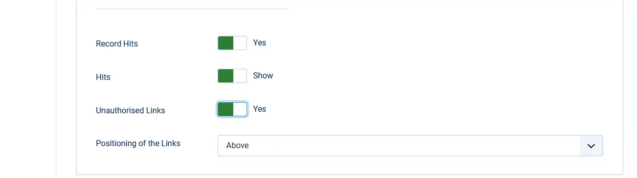Global Article Options showing Show Unauthorised Links