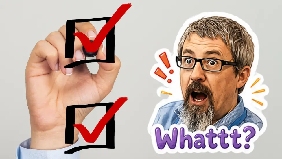 caricature of a shocked Brian Teeman looking at a checklist