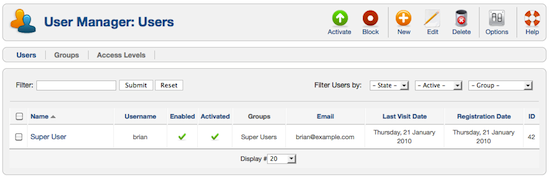 default joomla 1.6 superuser