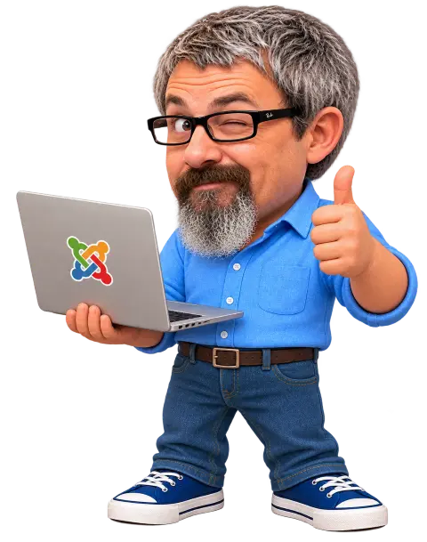 Cartoon Brian holding a laptop with thumbs up