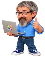 Cartoon Brian holding a laptop with thumbs up