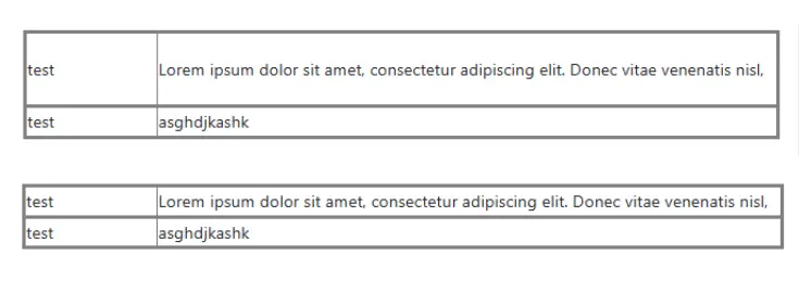 table with extra spaces at the top and without the extras space below